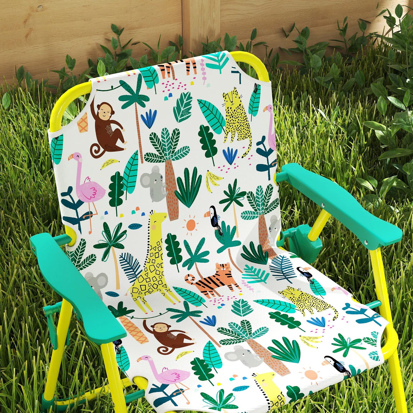 Vaikiškų baldų komplektas, 4 dalių baldų rinkinys su nuimamu skėčiu nuo saulės ir 2 sulankstomomis kėdėmis, plienas ir tekstilė bei plastikas, žalia