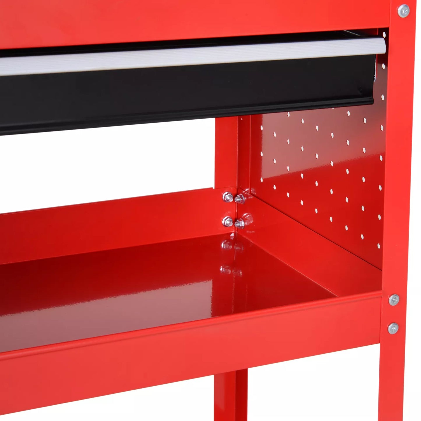 Įrankių vežimėlis, dėžė, lagaminas, 3 lygiai, 4 ratukai, 82 cm x 35 cm x 76 cm, Raudonas