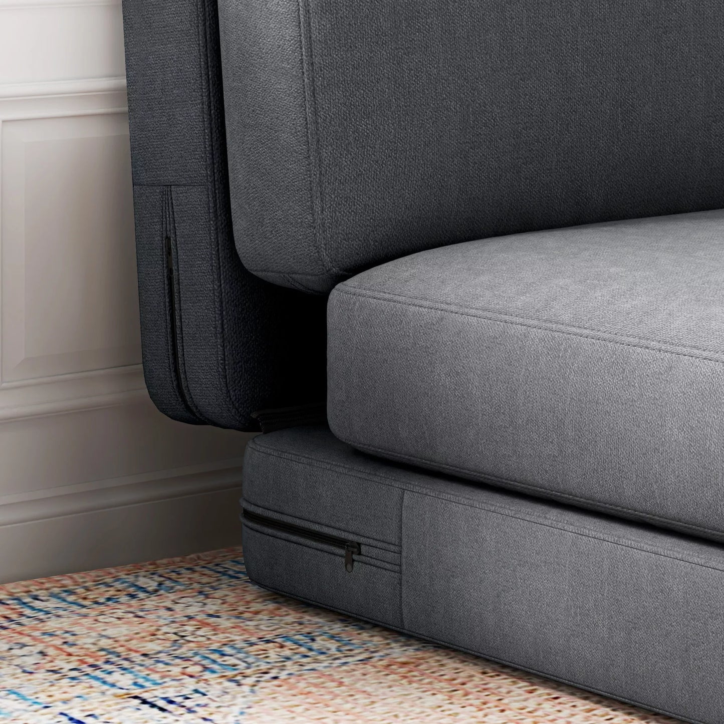 Sulankstoma grindų kėdė su pagalvėle, transformuojama minkšta sofa, svetainei, svečių kambariui, biurui, 75 x 268 x 18 cm, tamsiai pilka