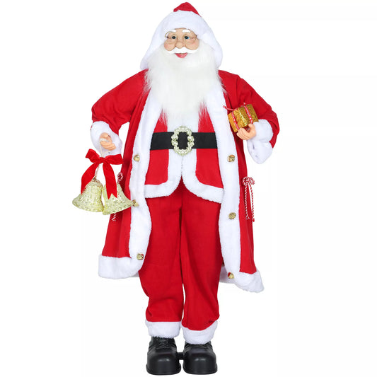 HOMCOM Kalėdų Senelis 1,15 m stovintis su dovana ir kalėdiniu varpeliu, skirtas vidaus patalpoms, Raudona