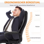 Biuro kėdė su masažu, aukščio reguliavimo pirmininko kėdė, ergonomiška biuro kėdė, žaidimų kėdė, kompiuterio kėdė, 6 vibracijos taškai, lininės išvaizdos reguliuojama juoda 66 x 78 x 112–120 cm