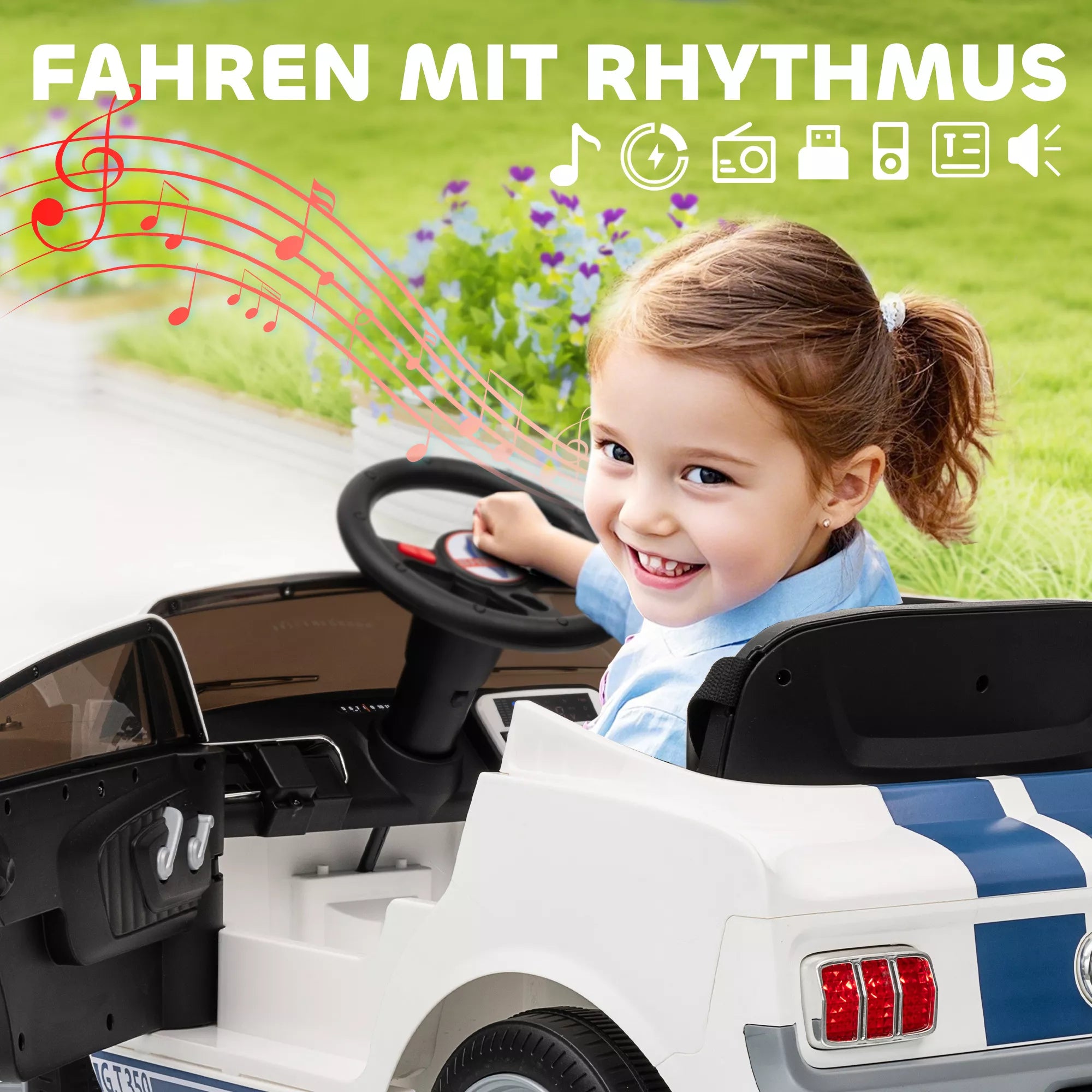 Elektrinis vaikiškas automobilis Ford Shelby GT 350, 3-6 metų vaikams, baltas 12V