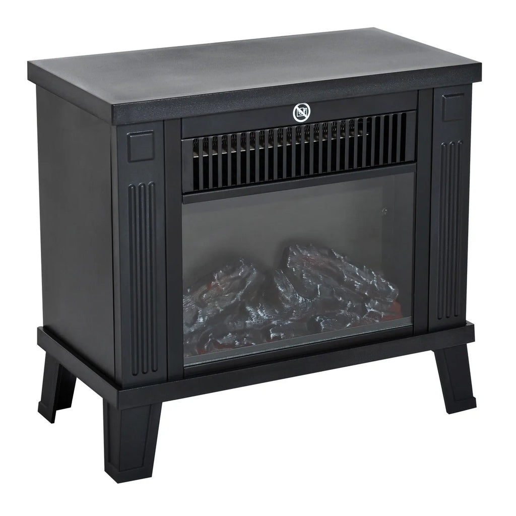 Elektrinis židinys, pastatomas židinys su liepsnos efektu 600/1200W, metalas, juodas, 34x17x31 cm