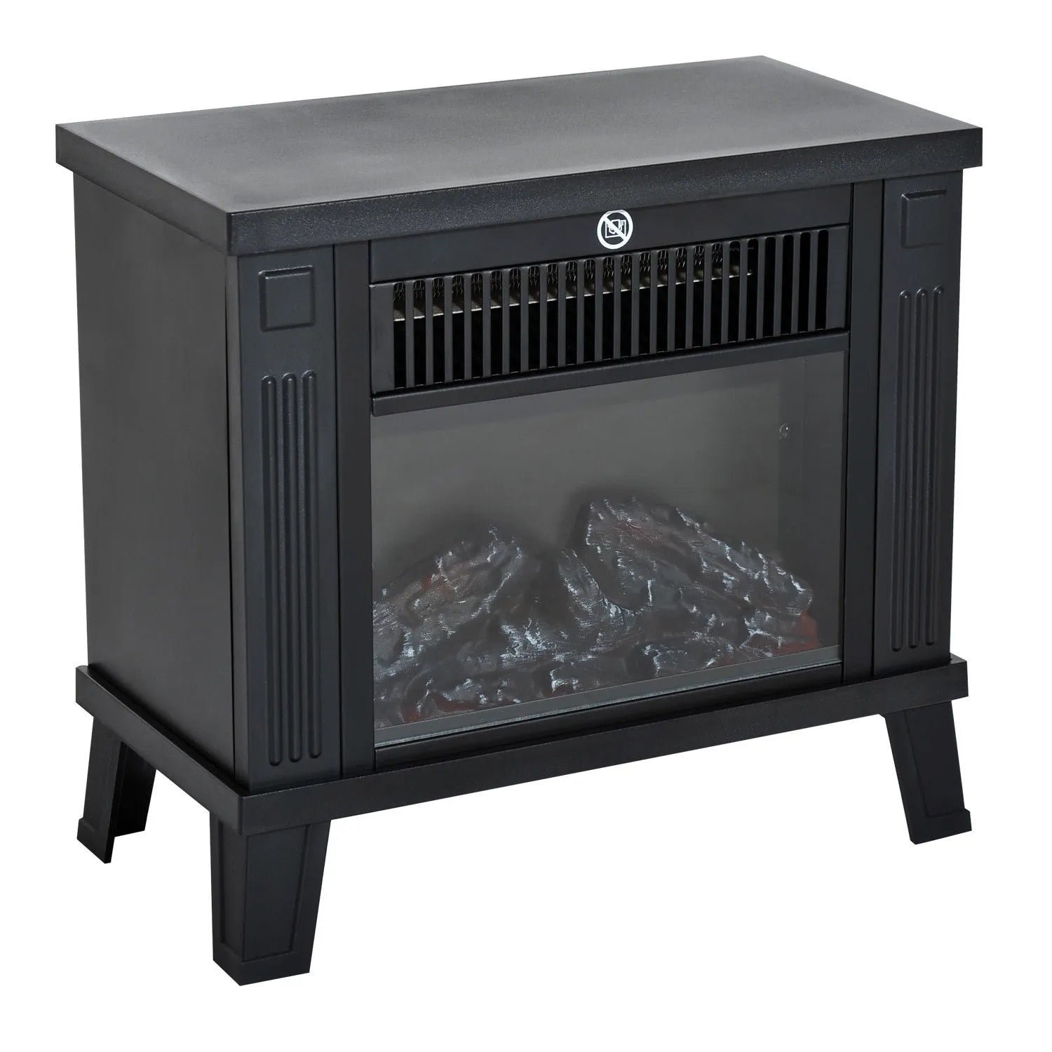 Elektrinis židinys, pastatomas židinys su liepsnos efektu 600/1200W, metalas, juodas, 34x17x31 cm