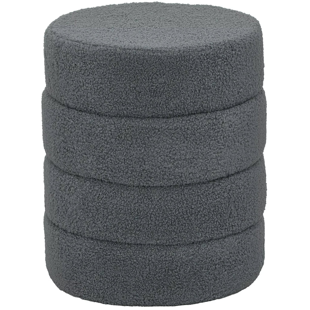 Apvalus pufas su Teddy audiniu, iki 120 kg, 40x40x45 cm, tamsiai pilkas