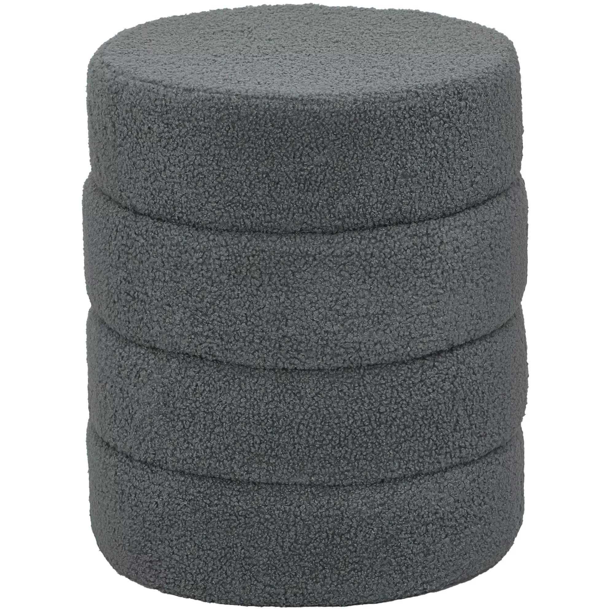 Apvalus pufas su Teddy audiniu, iki 120 kg, 40x40x45 cm, tamsiai pilkas