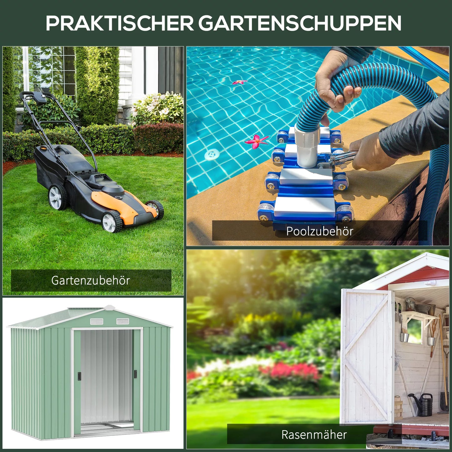 Sodo namelis, 2 stumdomos durys, ventiliacijos langai, pagrindo rėmas, nerūdijantis plienas, šviesiai žalias, 2,13 x 1,30 x 1,85 m