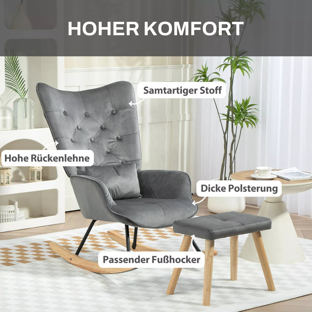 Akcentinis krėslas su pakoja, apmuštas, su aukšta atlošas, velveto imitacijos, iki 150 kg, tamsiai pilkos spalvos