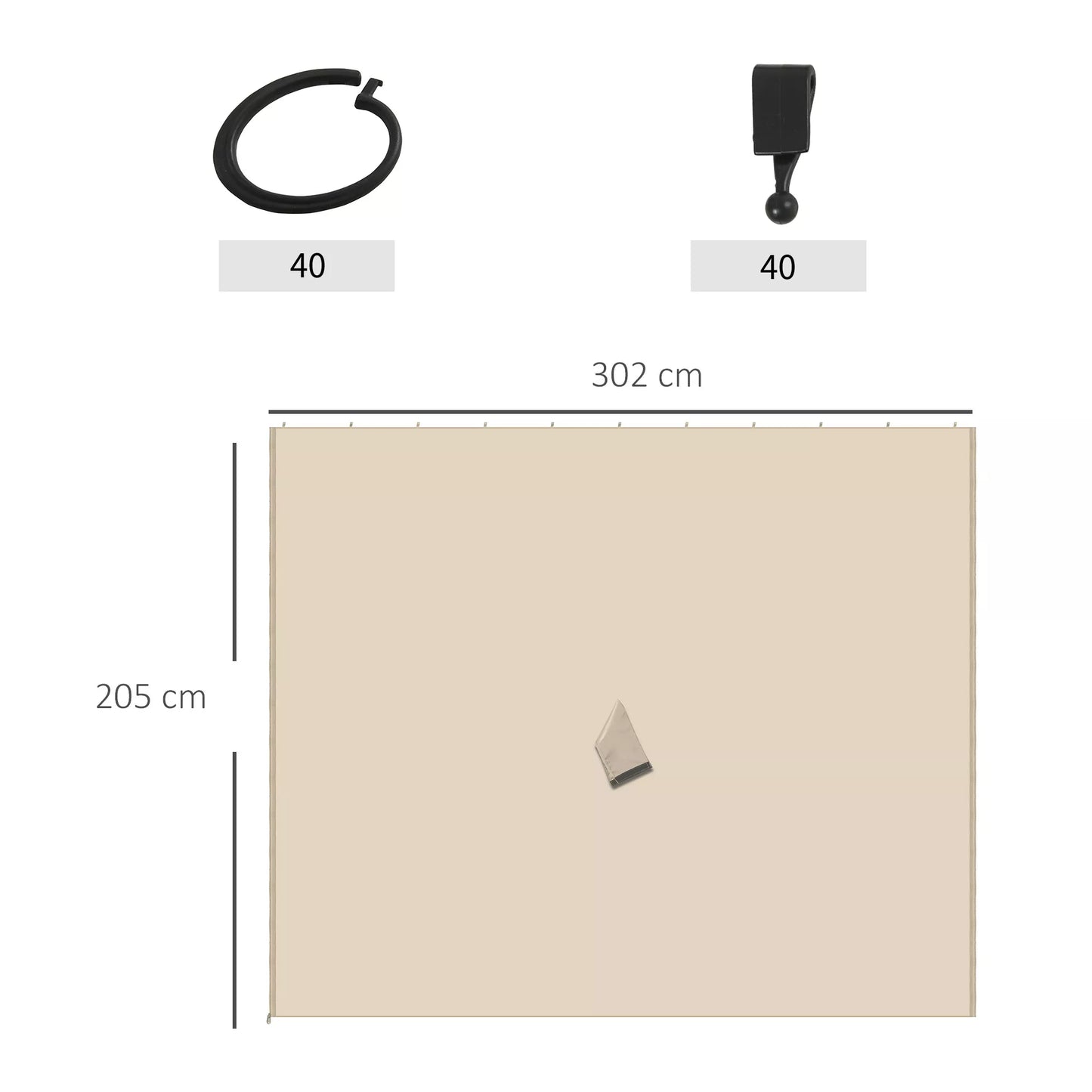 4 atsarginės užuolaidos 3x3 m paviljonams, tvirtos, skirtos strypams ir slydimo bėgeliui, su dviguba užtrauktuku, smėlio spalvos