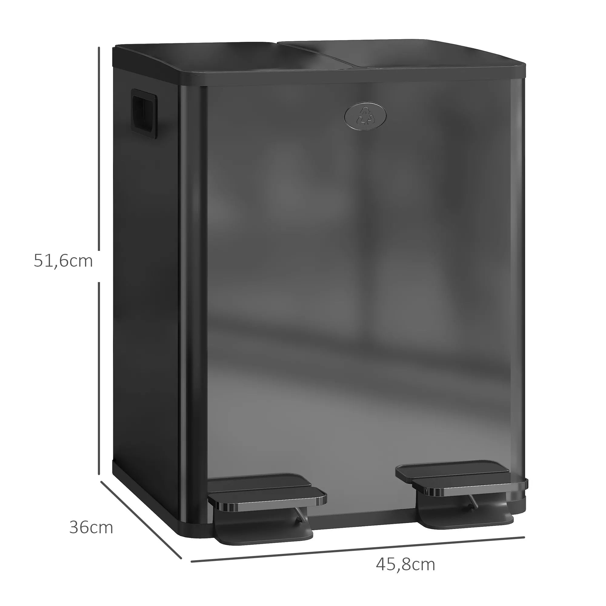 2 x 20 l dvigubos šiukšlių dėžės, atidaromos pedalu, lengvai valomos, nerūdijantis plienas, plastikas, juodos spalvos