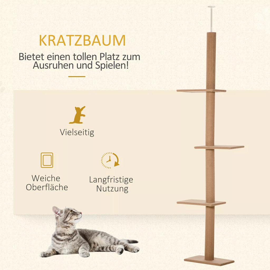 Kačių draskyklė iki lubų, reguliuojamas aukštis 228–260 cm, ruda