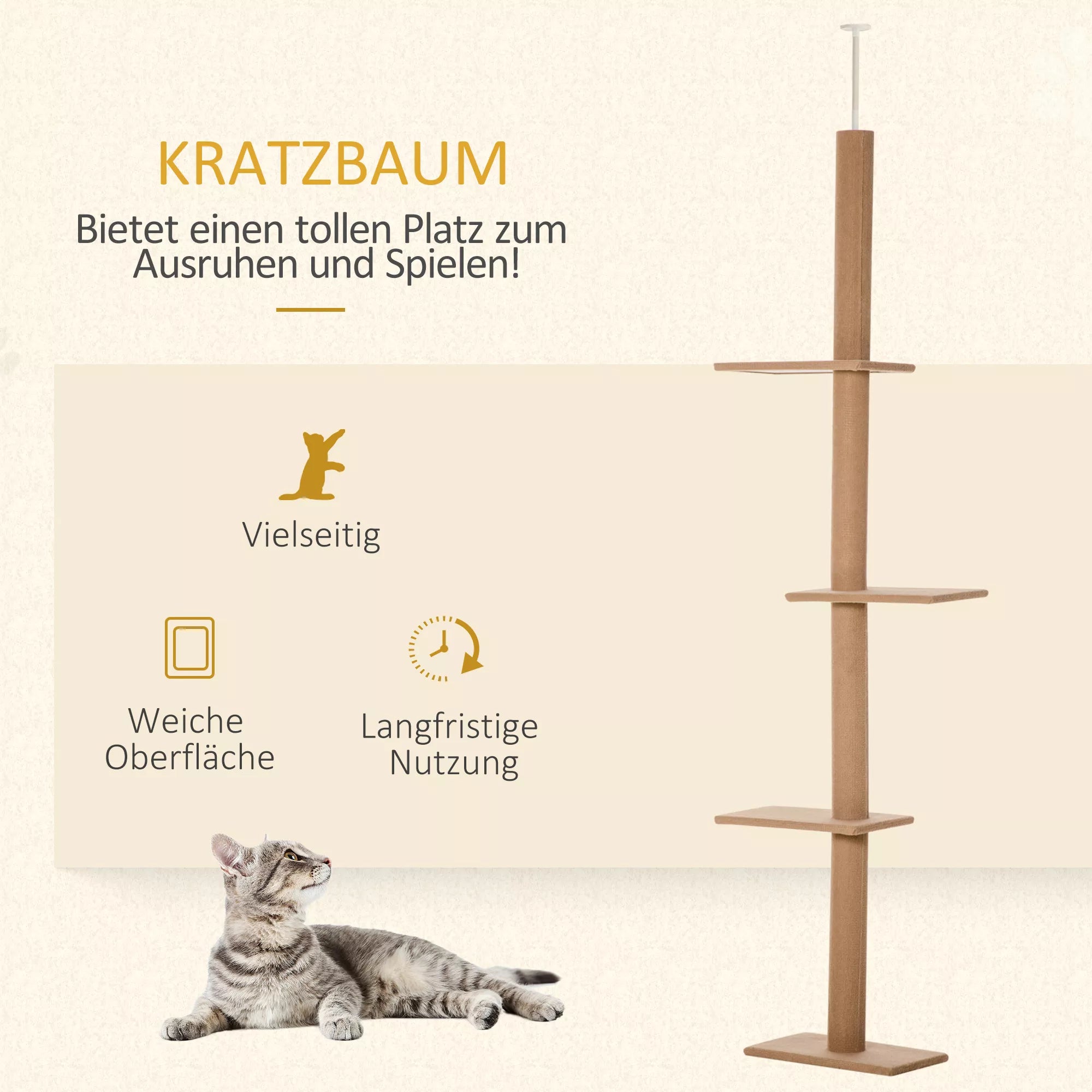 Kačių draskyklė iki lubų, reguliuojamas aukštis 228–260 cm, ruda