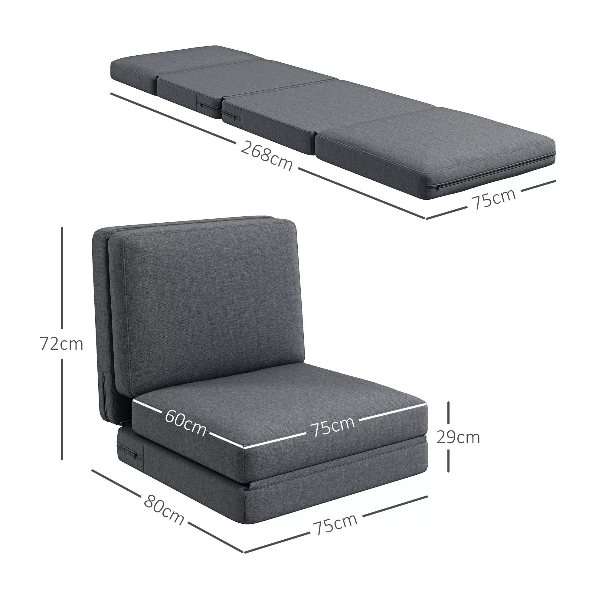 Sofa-lova ant grindų transformuojama, 268 cm, tamsiai pilka