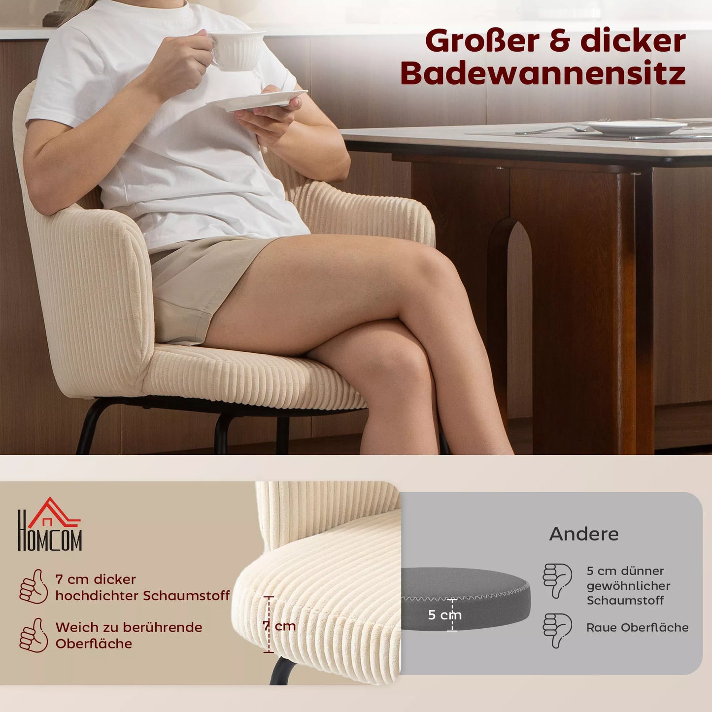 Valgomojo kėdė, kordo audinio apmušalas, kauko formos, metalinės kojelės, grindų apsaugos, smėlio spalvos