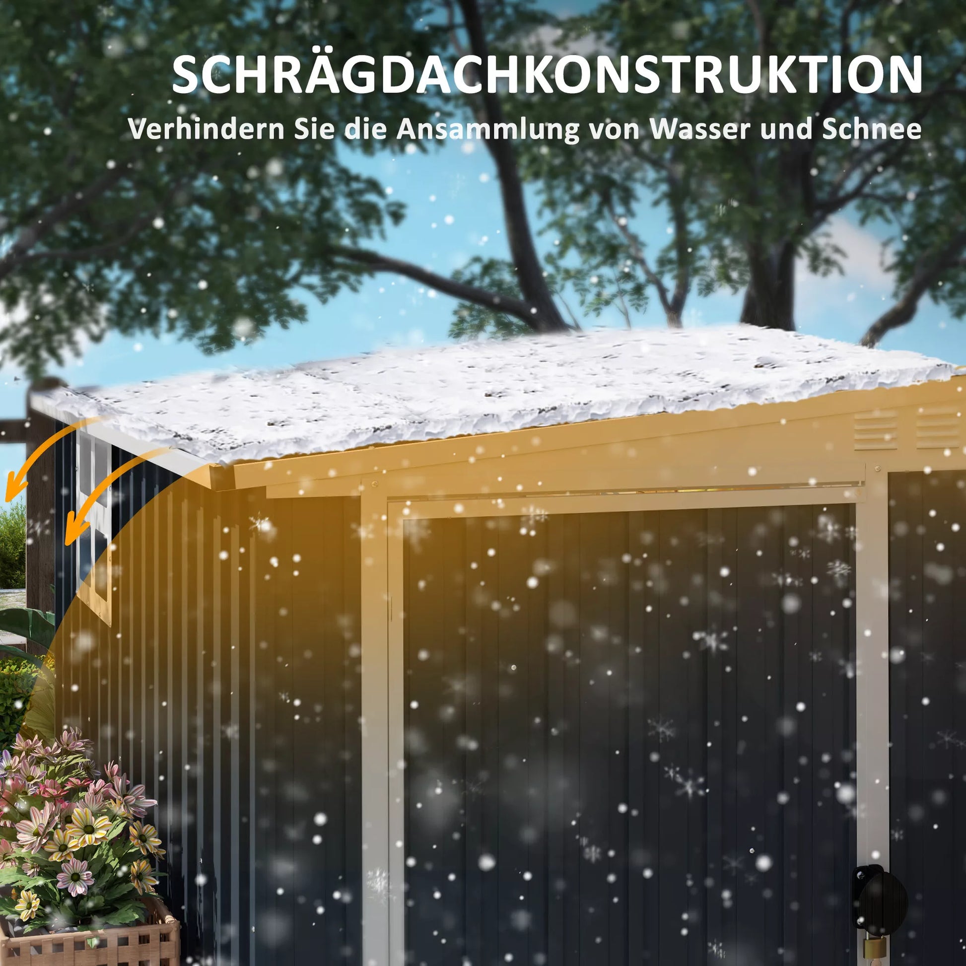 Lauko sandėliukas įrankiams ir sodui, su langais, vėdinimo angomis, užrakinamas, plieninis, tamsiai pilkos spalvos