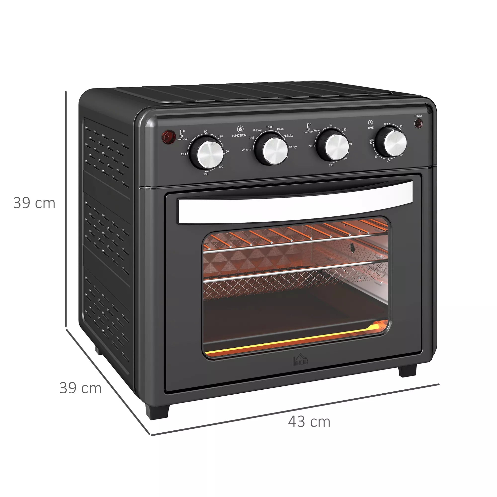 Mini orkaitė, karšto oro gruzdintuvė, 90–230 °C, 7 programos, priedai, juoda