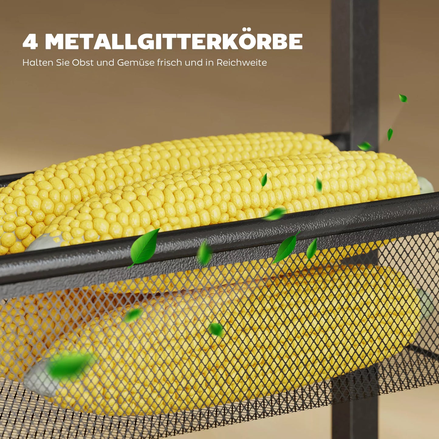 Virtuvės vežimėlis 5 lygių padėklų vežimėlis, virtuvės lentynos su darbo stalviršiu, ratukai, rankena 47 x 13 x 96,5 cm, juodos spalvos