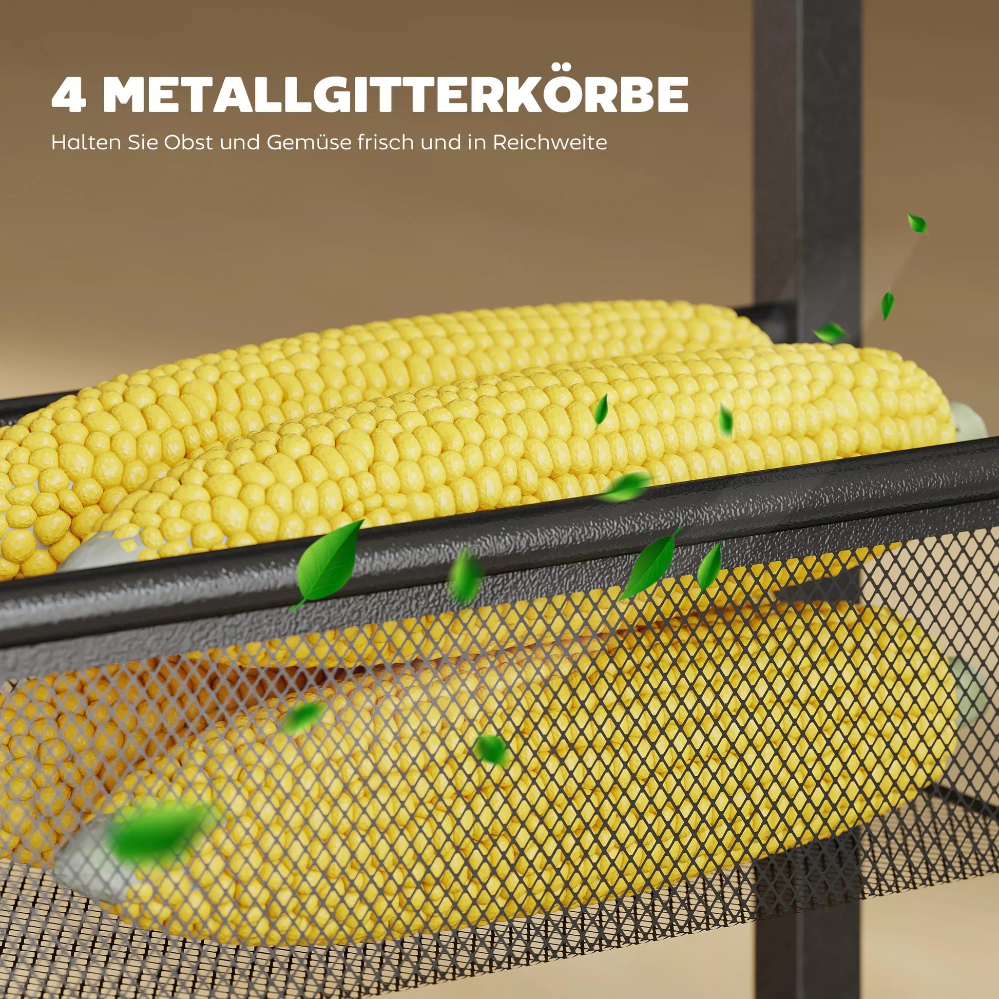 Virtuvės vežimėlis 5 lygių padėklų vežimėlis, virtuvės lentynos su darbo stalviršiu, ratukai, rankena 47 x 13 x 96,5 cm, juodos spalvos