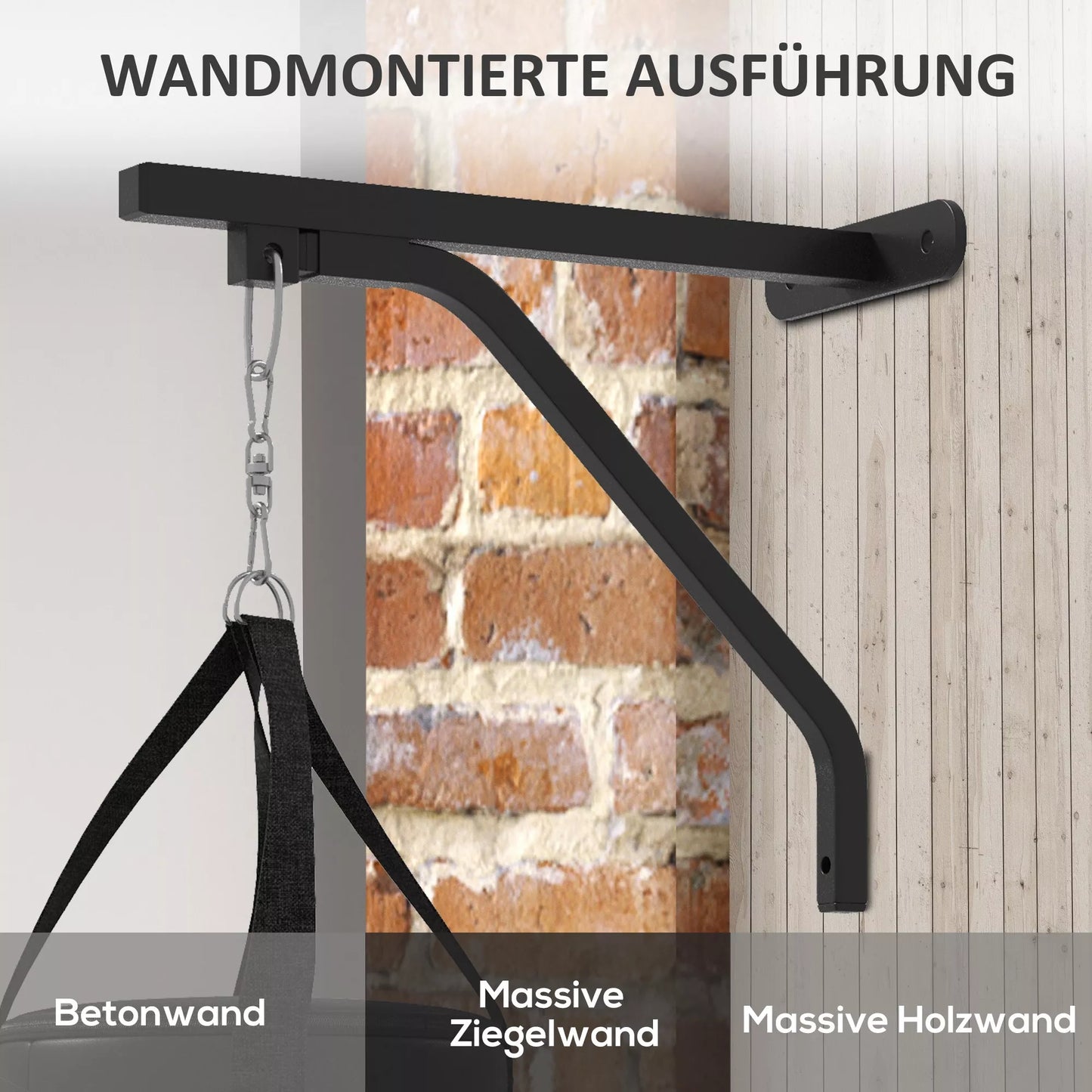 Bokso maišas, užpildomas, su sieniniu laikikliu, pirštinėmis ir tvarsciais, iki 45 kg, juodas