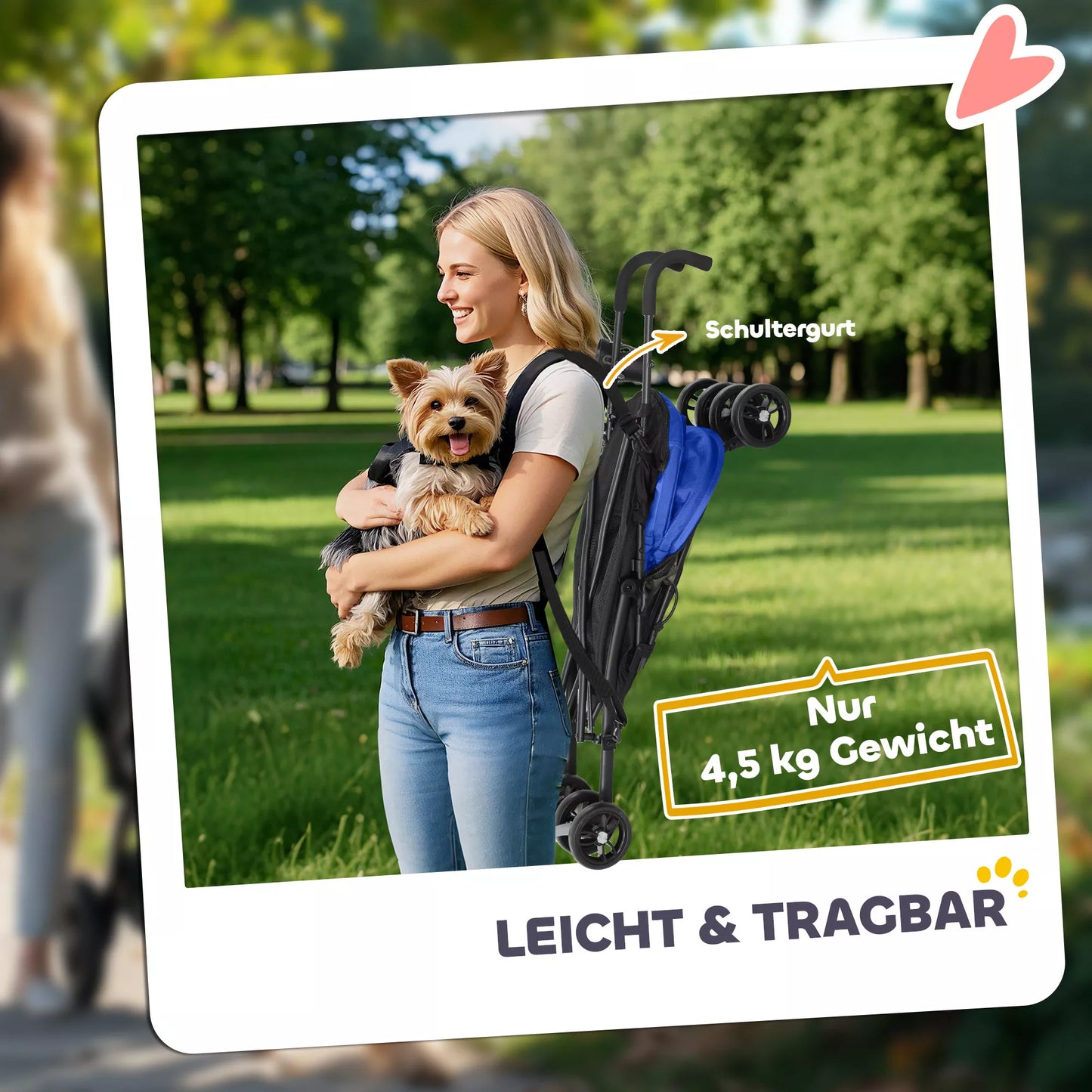 Vežimėlis augintiniams, saugos diržai, tinklinis langas, 76I x 44P x 103A cm, tamsiai mėlynas