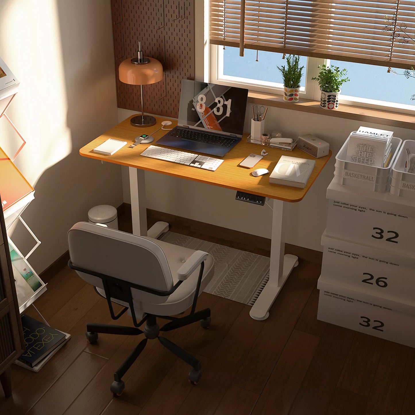 Stovimas stalas, reguliuojamo aukščio, 120x60x72-116cm, natūrali/balta