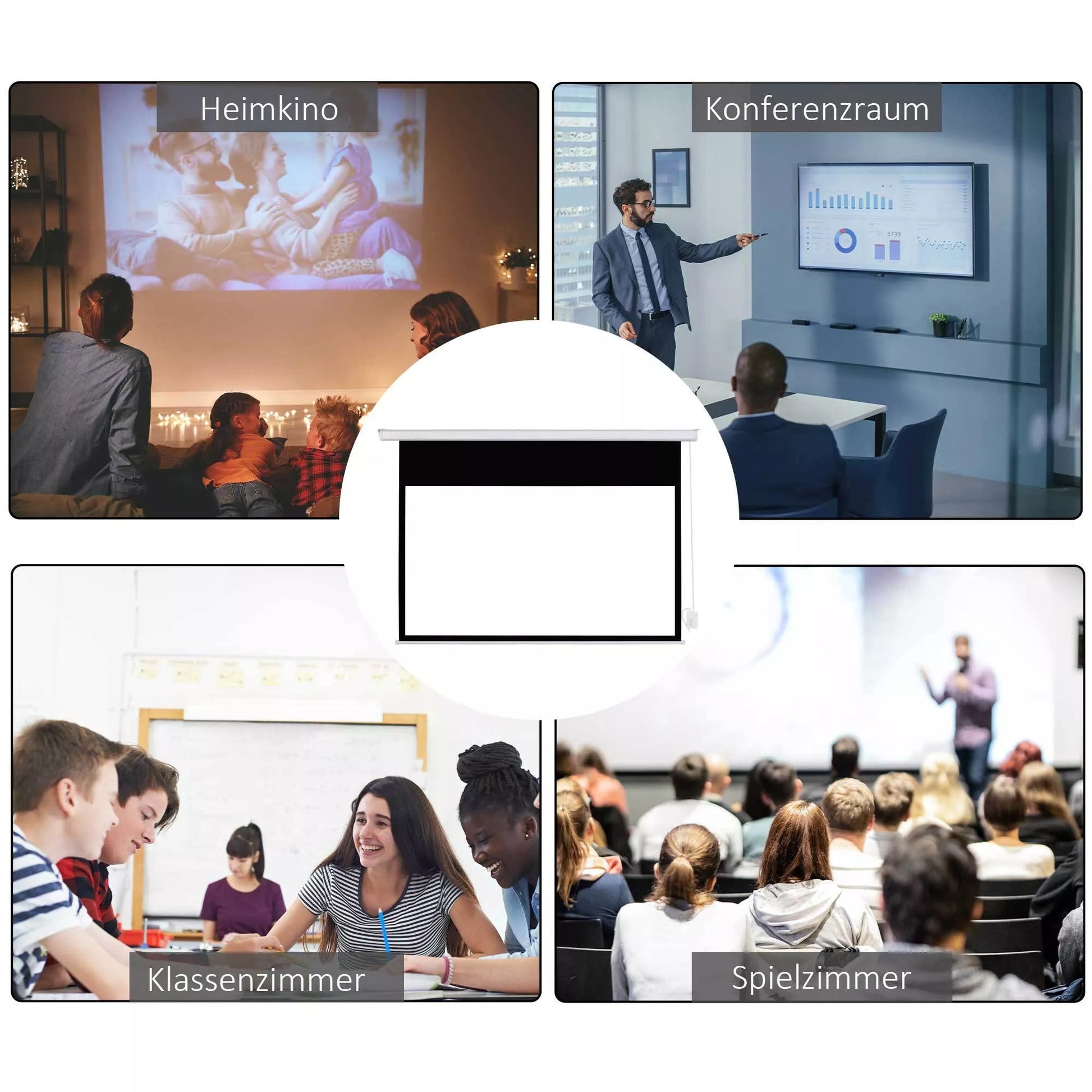 Projektoriaus ekranas 247 x 168 cm 100 colių 16:9 HD 4K elektrinis su nuotolinio valdymo pultu, baltas