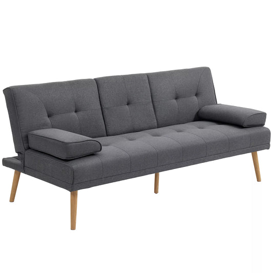 Skandinaviško dizaino trivietė sofa-lova, 2 pagalvėlės, pilka + natūrali spalva