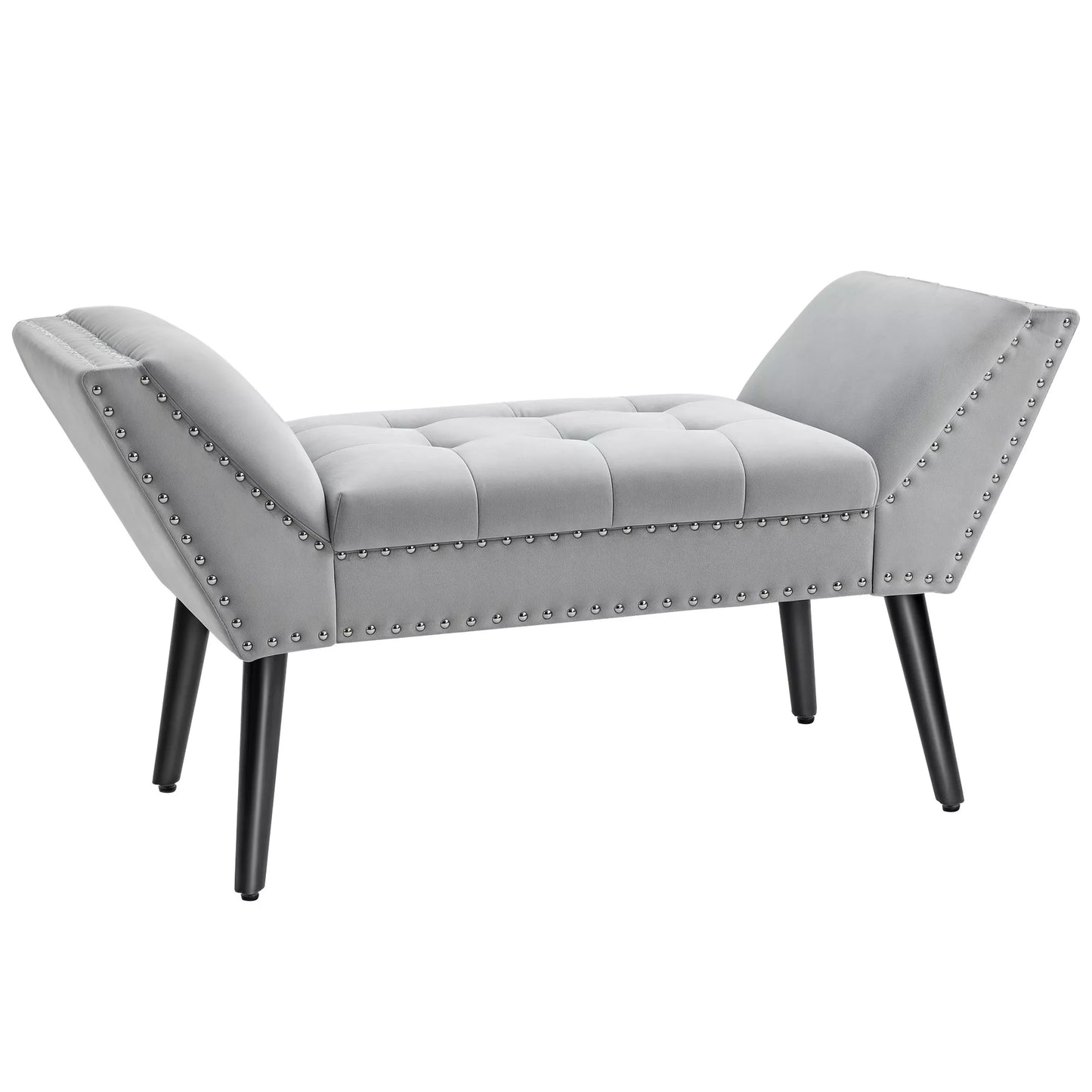 Minkštas suoliukas, fortepijono suoliukas su aksomo išvaizda, lovos suoliukas miegamajam, svetainei, koridoriui, Gumuotas medis, Šviesiai pilka 114 x 46 x 56 cm