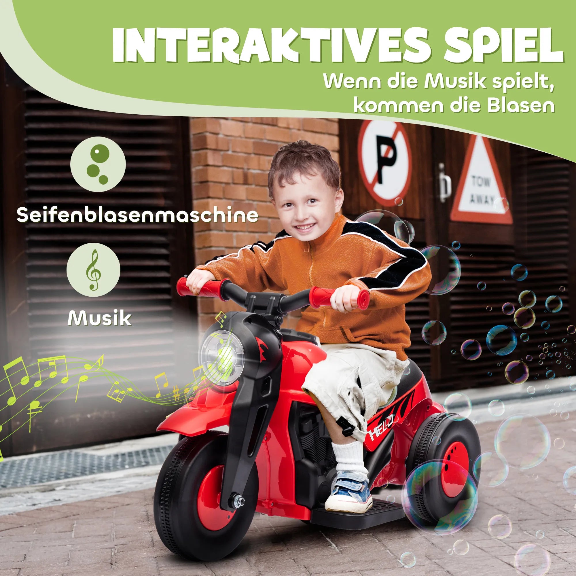 Vaikų elektrinis motociklas, 6 V vaikų motociklas su muzika, greitis 2,5–3 km/h, skirtas 2–5 metų vaikams