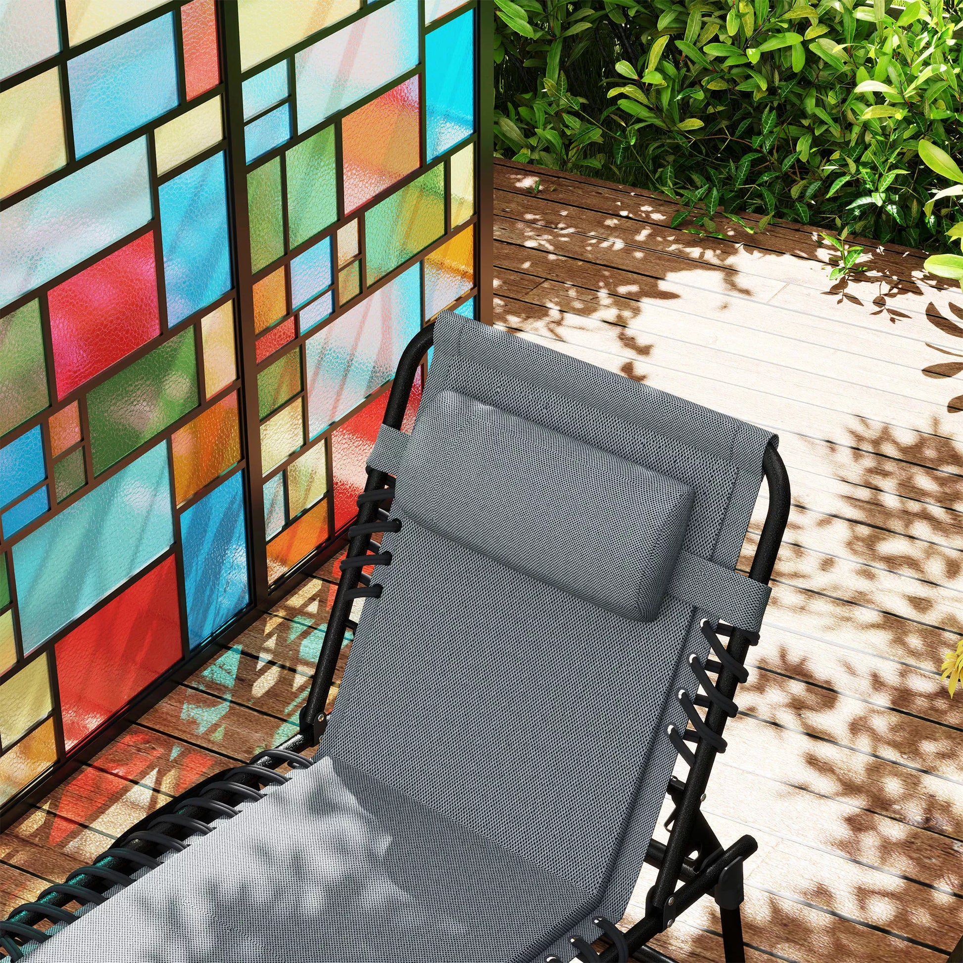 Gultas, gultas su paminkštinimu ir šonine kišenėle, sodo gultas, baseino gultas, paminkštintas gultas, pilkos spalvos