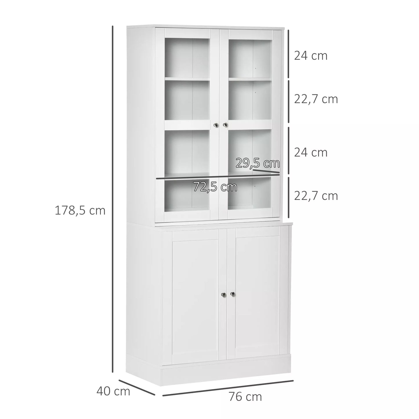 Knygų lentyna, sieninė lentyna, 2 lentynos, 76 cm x 40 cm x 178,5 cm, balta