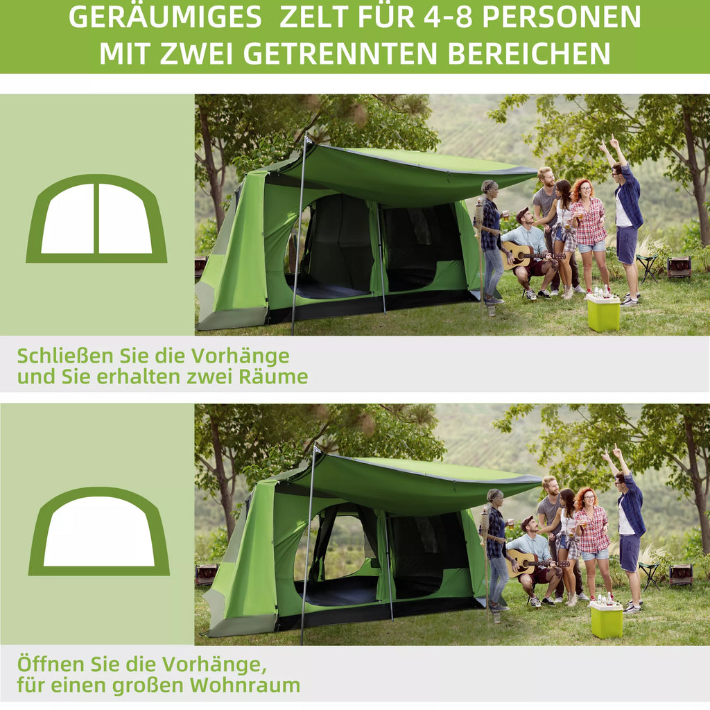 Kempingo palapinė Kupolinė palapinė Šeimos palapinė 2 miegamosios kabinos 4–8 asmenims L405 x B305 x H225 cm