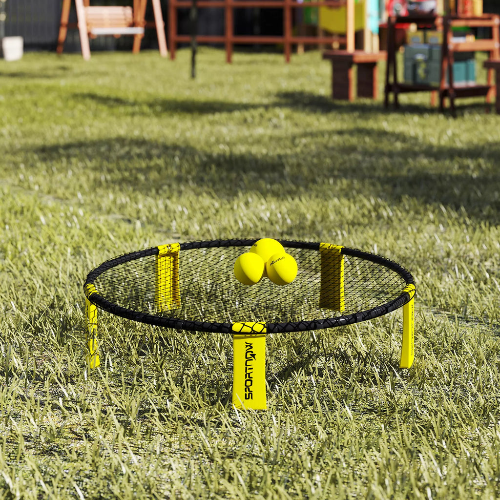 Roundnet komplektas su tinklu ir 3 kamuoliais, 92 cm, geltonas