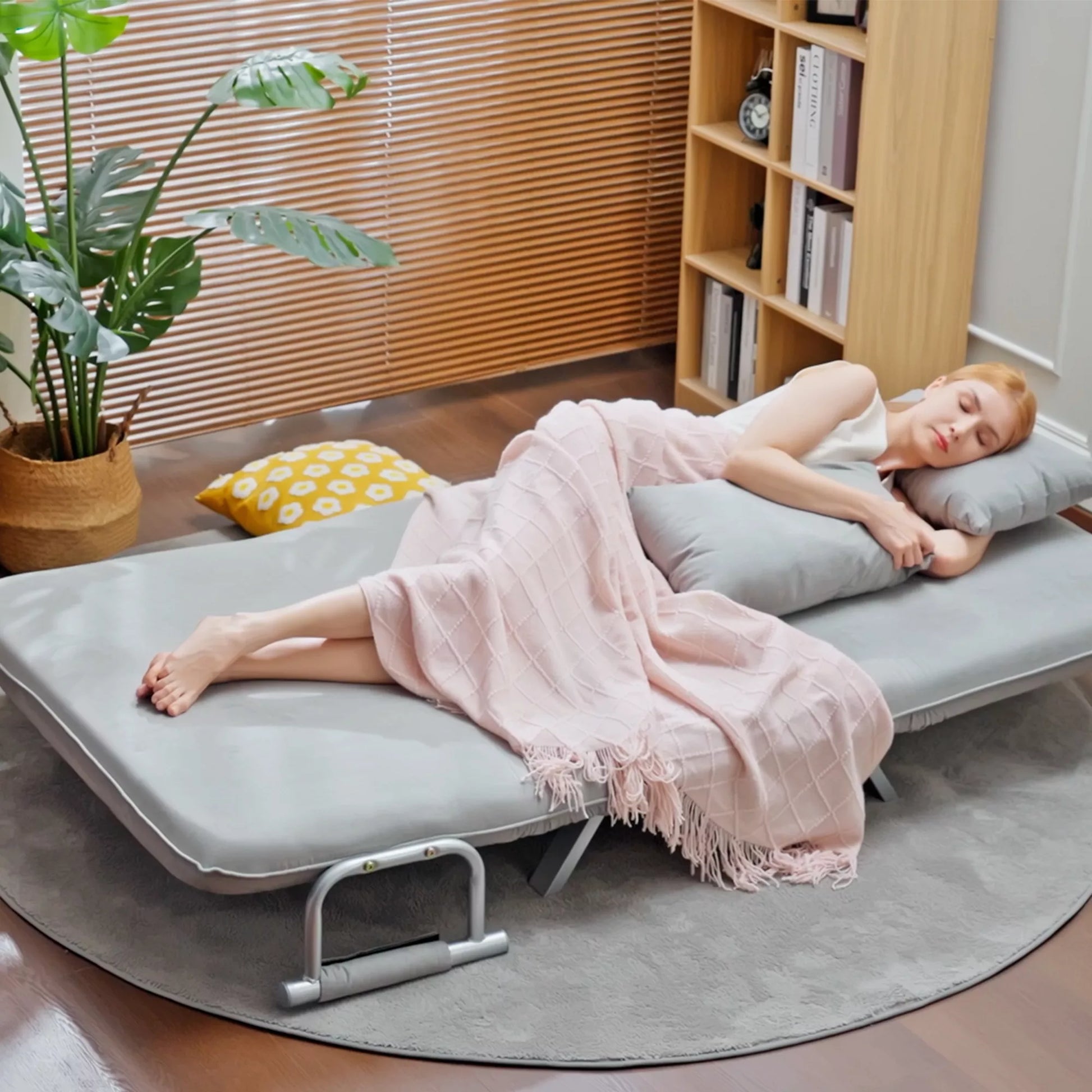 Miegamasis sofos, dvigulė sofa, svečių lova, su 2 pagalvėmis, pilkos spalvos