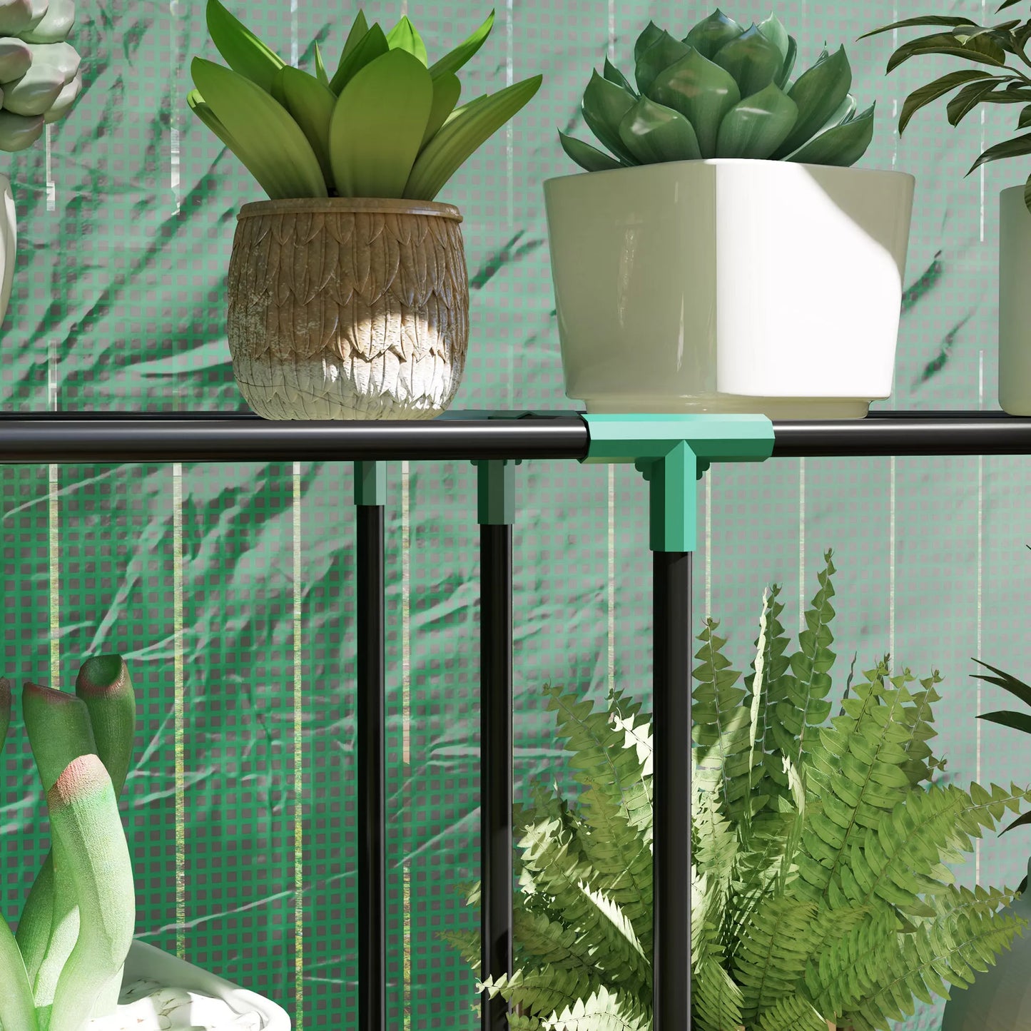 Šiltnamis su 3 pakopų lentyna, UV atsparus plastikinis uždangalas, ritininės durys, 100 x 40 x 150 cm, žalias