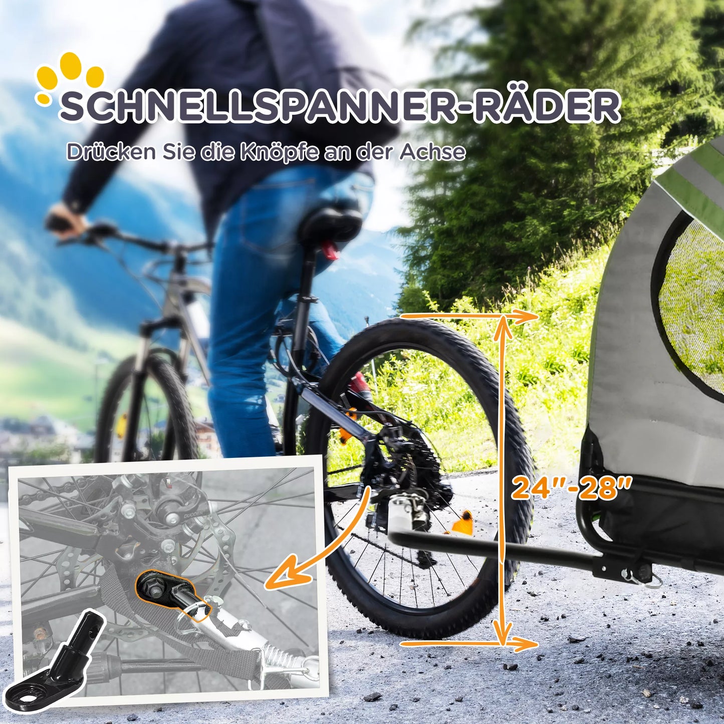 PawHut 2-in-1 šunų vežimėlis, šunų dviračio priekaba, sulankstomas, atsparus oro sąlygoms, šunims iki 20 kg, žalias