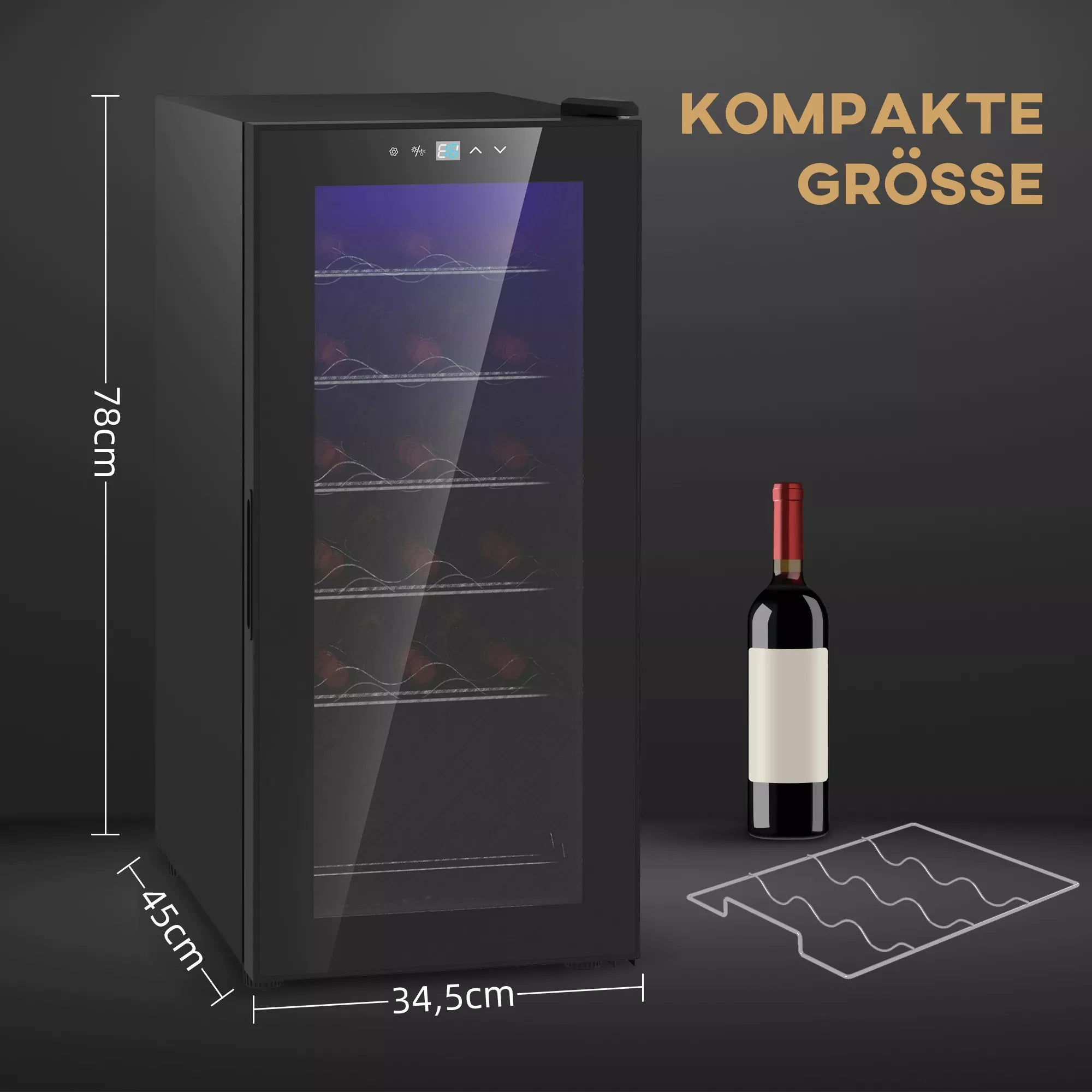 Šaldytuvo informacinė grafika apie kompaktišką dydį