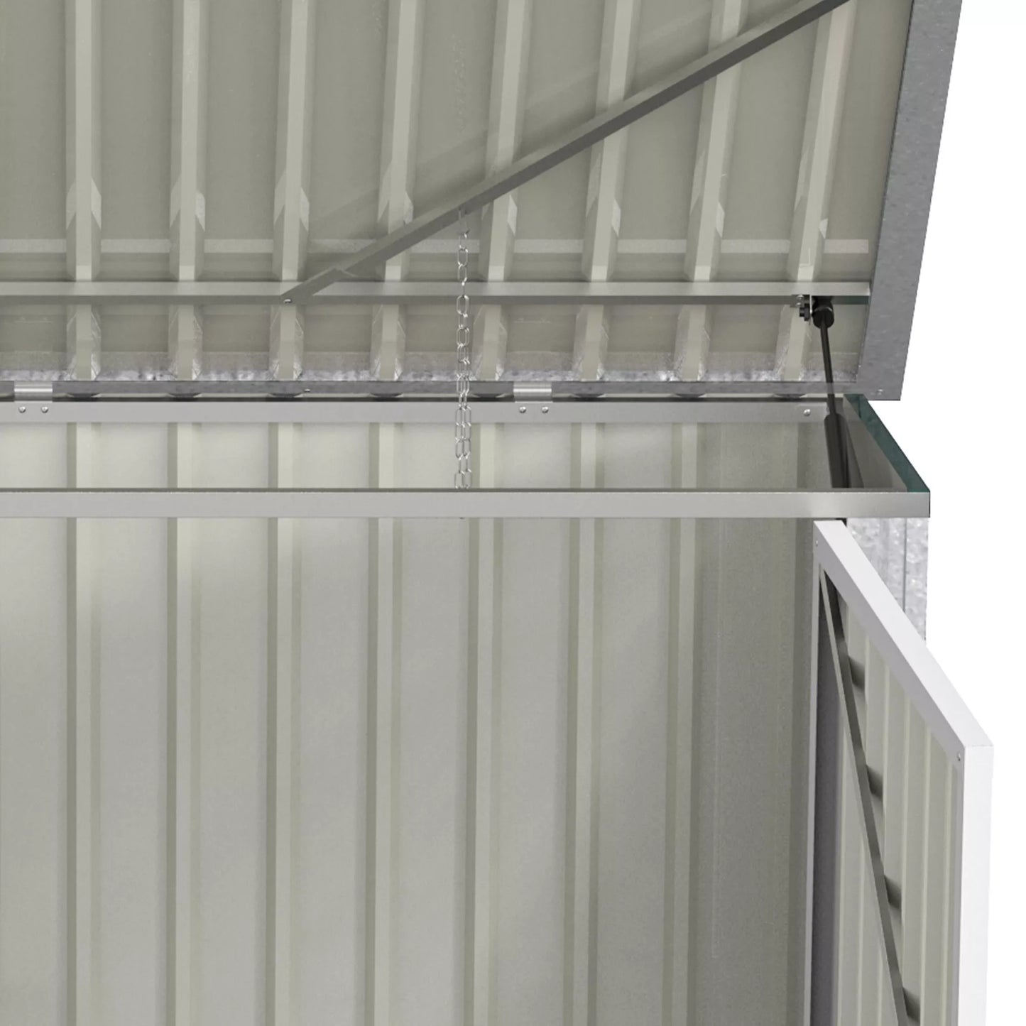 Lauko šiukšliadėžių dėžė Storer, užrakinama laikymo dėžė 2 šiukšliadėžėms, plieninė, 178,5 x 104,5 x 128,5/113 cm, žalia