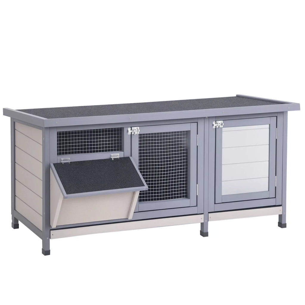 Truputis žiemos atsparus medinis triušių narvas 112x50x54 cm Triušių narvas su bituminiu stogu, 2 durimis, metaliniu tinkleliu, triušių narvas triušiams, jūrų kiaulytėms Lauko Pilka+Juoda