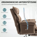Ergonomiška biuro kėdė, pakreipiamas atlošas, kojų atrama, minkštas audinys, šviesiai rudos spalvos