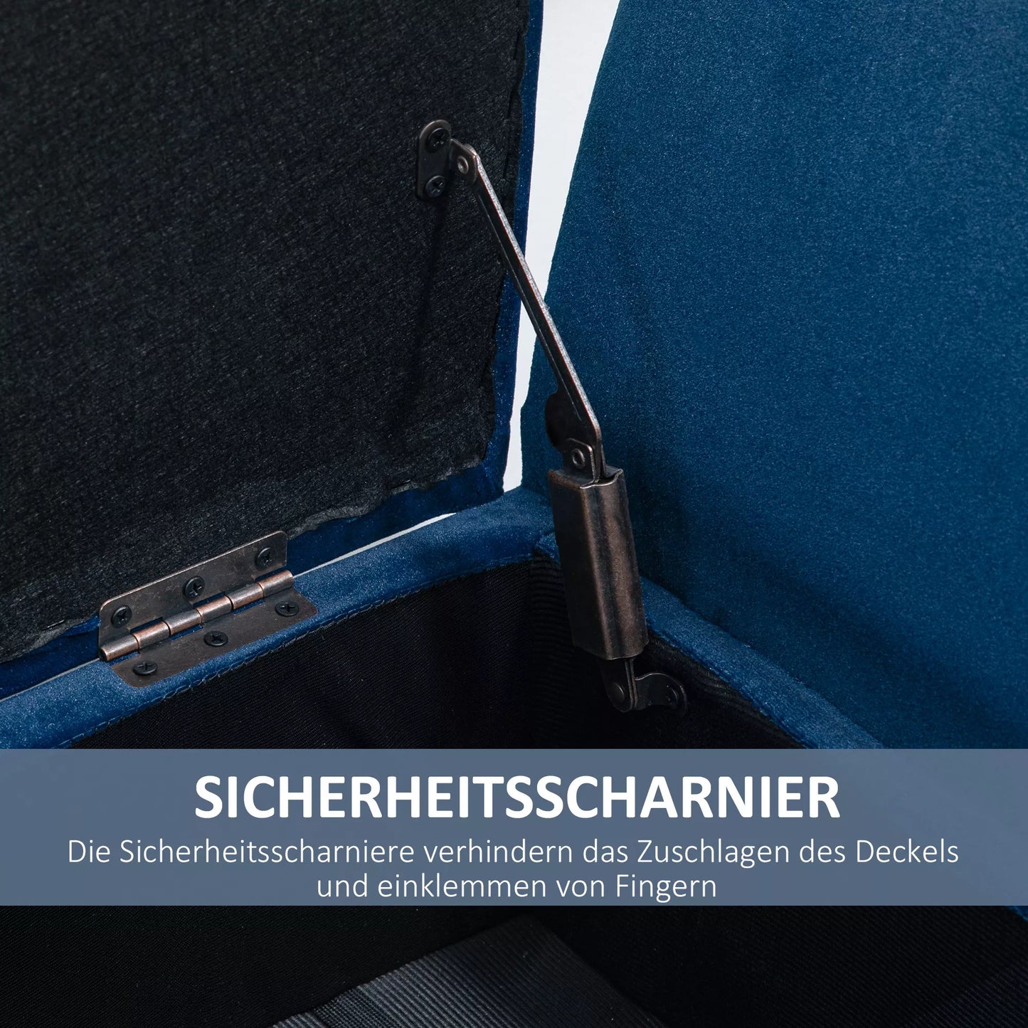 Sėdimoji daiktadėžė su porankiais ir aksomo išvaizda, su medinėmis kojelėmis, skirta svetainei, miegamajam, koridoriui, 107 x 42 x 65 cm, Mėlyna