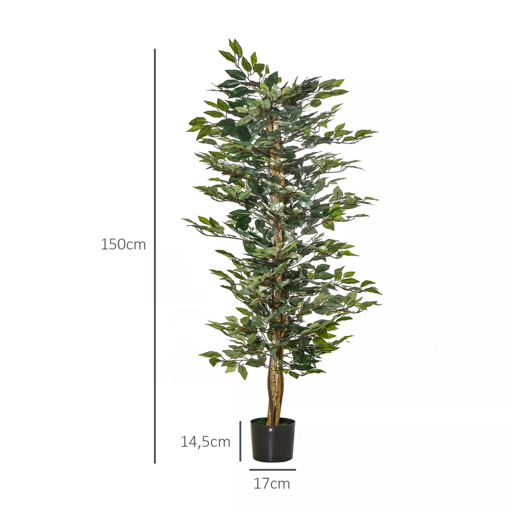 Dirbtinis fikuso medis, 150 cm aukščio Dirbtinis medis, dirbtinis augalas, plastikinis dirbtinis augalas vazonėlyje, dirbtinis augalas, atrodantis kaip tikras, skirtas svetainei, miegamajam, biurui, sodui, moderniai dekoracijai, dovanai