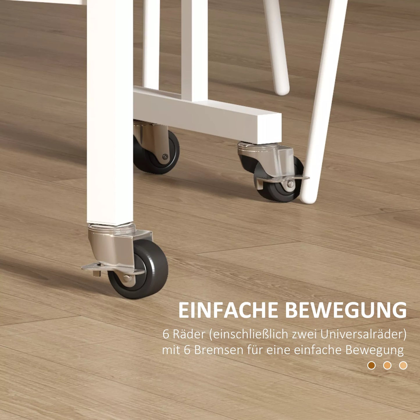 Sulankstomas stalas ant ratukų, staliukas nešiojamam kompiuteriui, valgomojo stalas, su fiksavimo stabdžiu, natūralios spalvos + baltas