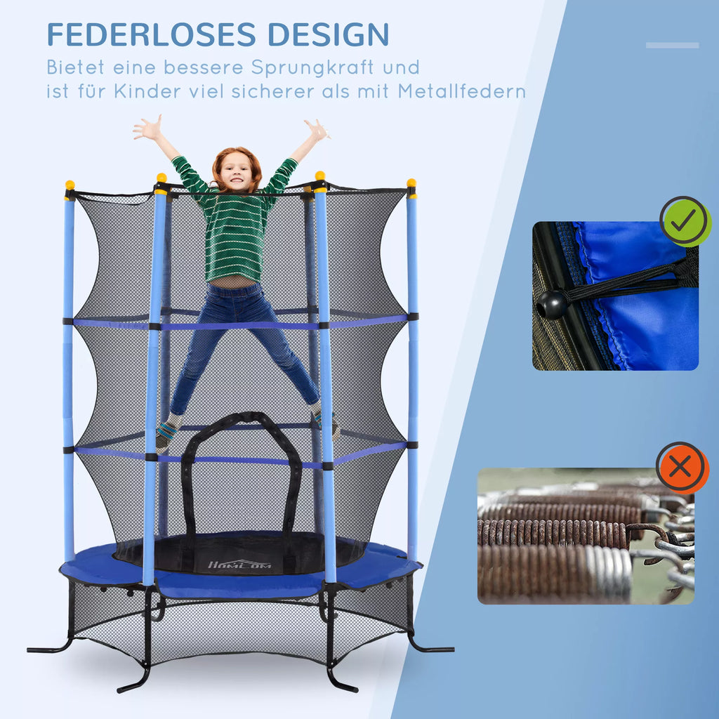 Trampolinas vaikams, Ø163 cm, su apsauginiu tinklu, vidaus ir lauko naudojimui, apkrova iki 50 kg, plienas, plastikas, mėlynas
