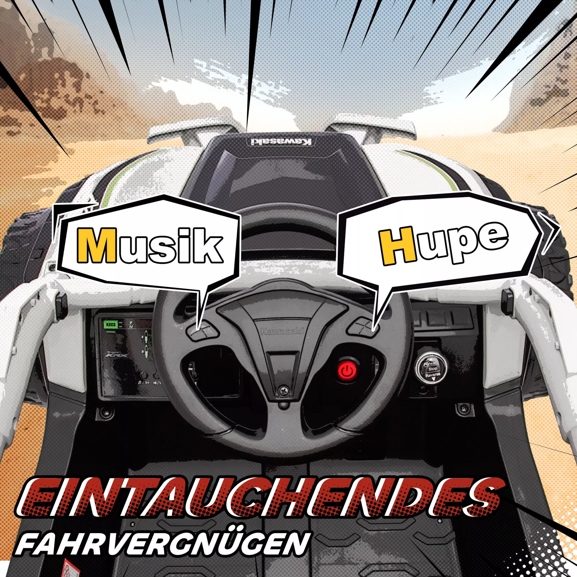 12V elektrinis visureigis vaikams, su nuotolinio valdymo pulteliu, LED žibintais, muzika, garsiniu signalu, skirtas vaikams nuo 3 iki 8 metų, pilkos spalvos.