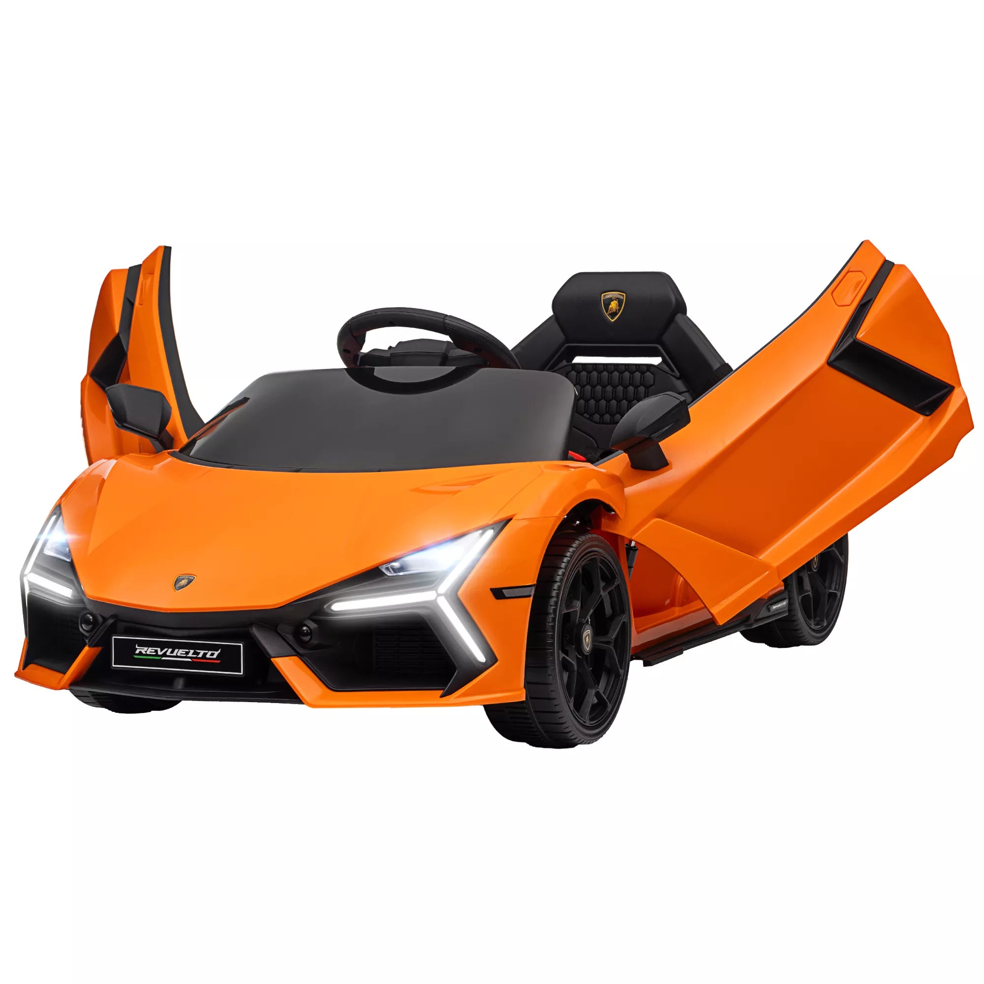 Elektrinis automobilis vaikams nuo 3 iki 5 metų, švelnus variklis, nuotolinio valdymo pultas, su signaline, plastikas ir metalas, oranžinis