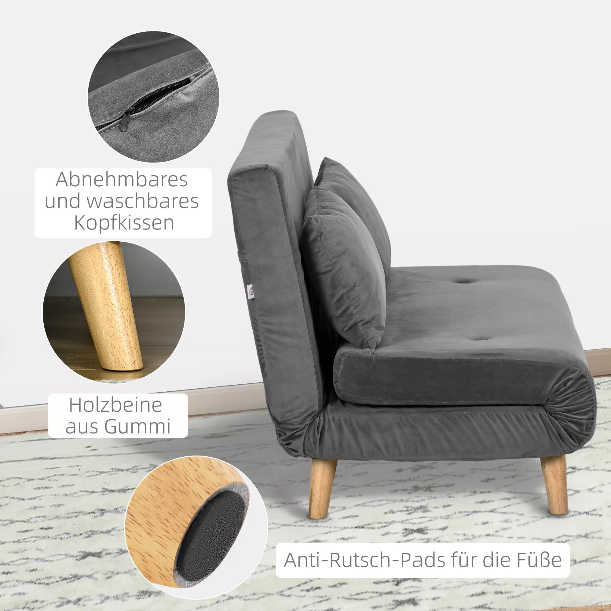 Sofa-lova su reguluojamu atlošu, 130 cm, pilka