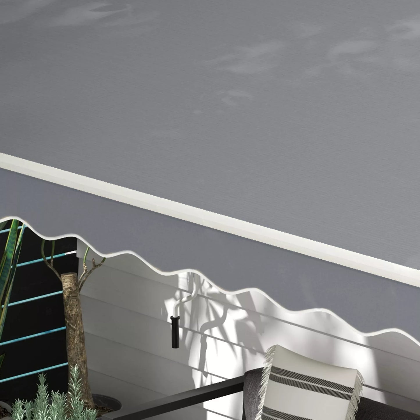 Markizė, 3,95 x 2,45 m, Apsauga nuo saulės, įtraukiama, su rankine alkūne, metalinis rėmas, poliesteris, pilka/balta