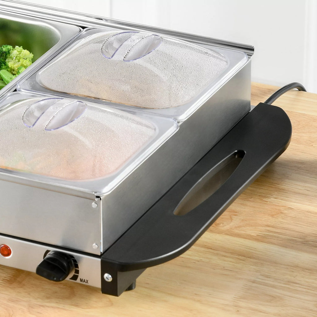 2-in-1 šildytuvas bufetui, 6,8 l, šildymo plokštė, 300 W, nerūdijančio plieno maisto šildytuvas, sidabrinis