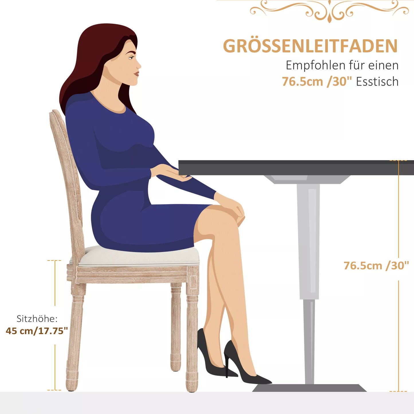 HOMCOM 2 vnt. Valgomojo kėdžių komplektas Virtuvės kėdės, Vintažinis dizainas, Rotango rašto imitacija, Natūralios spalvos + Kreminė